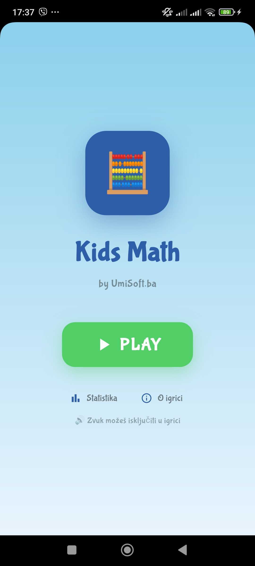 Kids Math Start Screen