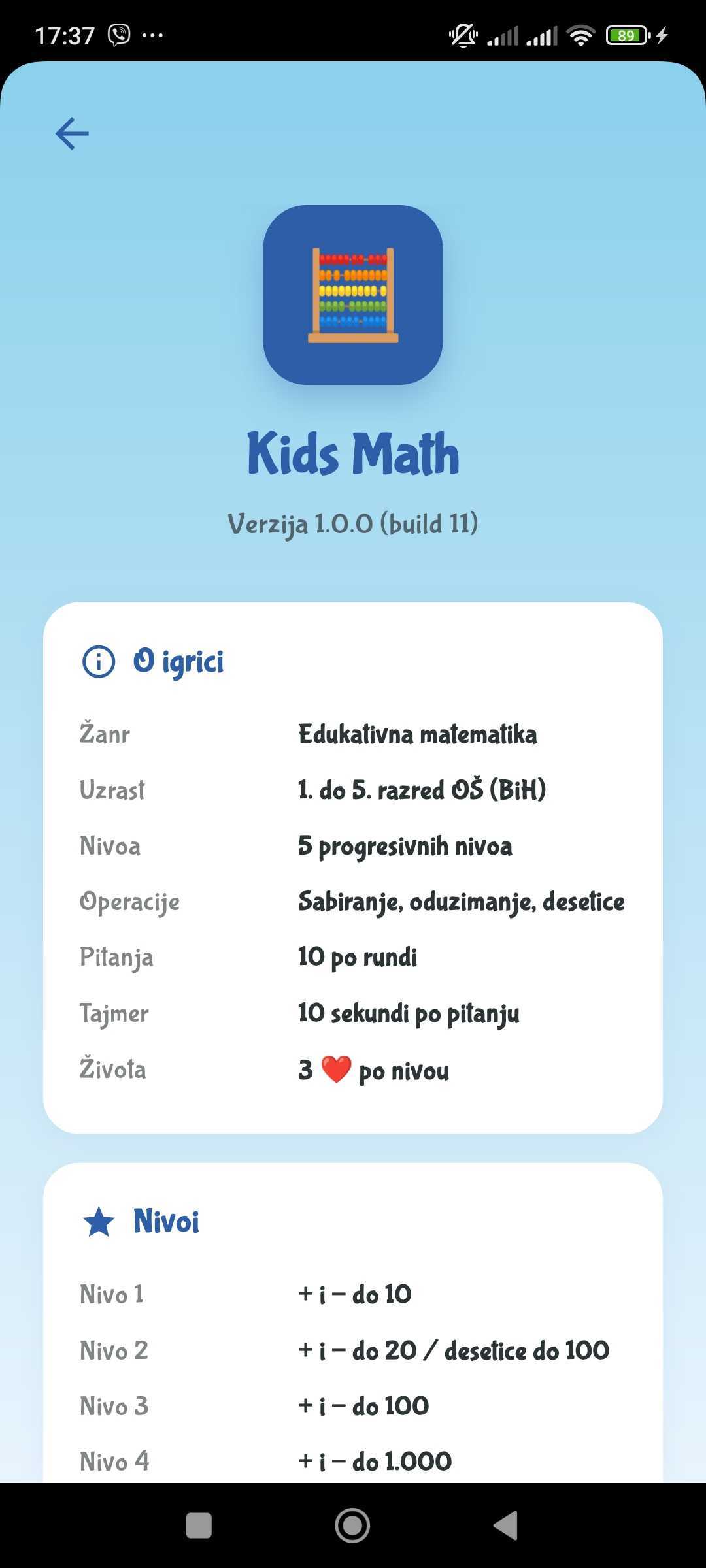 Kids Math Answer Screen